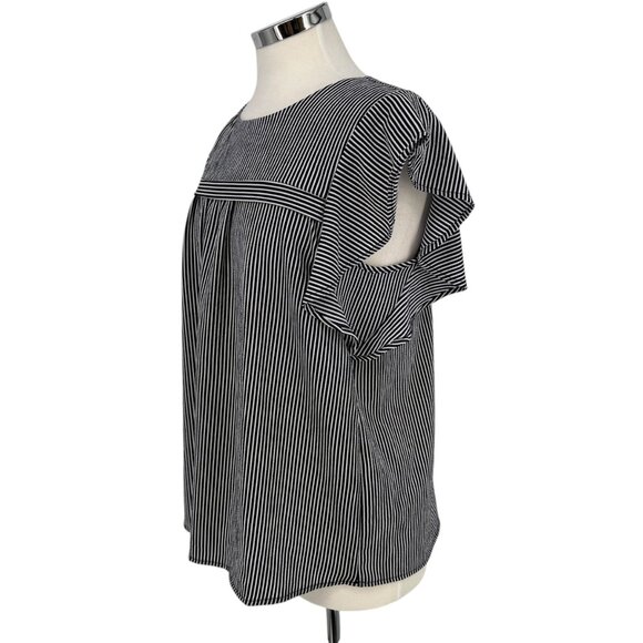 Monteau Striped Ruffle Sleeve Blouse Navy Blue White Size XL - Picture 6 of 11